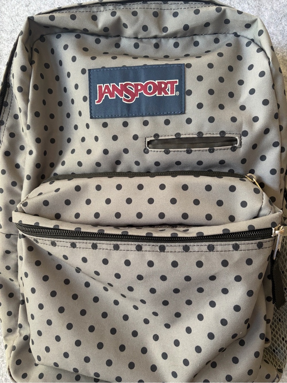 Jansport Digibreak Gray Backpack with Black Polka Dots - Picture 2 of 13